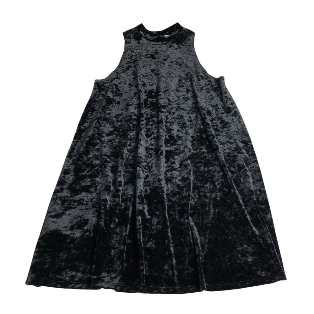 Y2K Arizona Jeans Velvet‎ Tunic Mini Dress Womens Juniors M Black Mock Neck Top